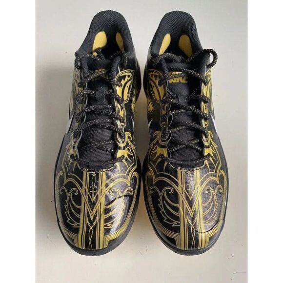 Nike Alpha Huarache Elite 3 Low Black Gold Men’s Size 7 Baseball Cleats NEW - Picture 2 of 10
